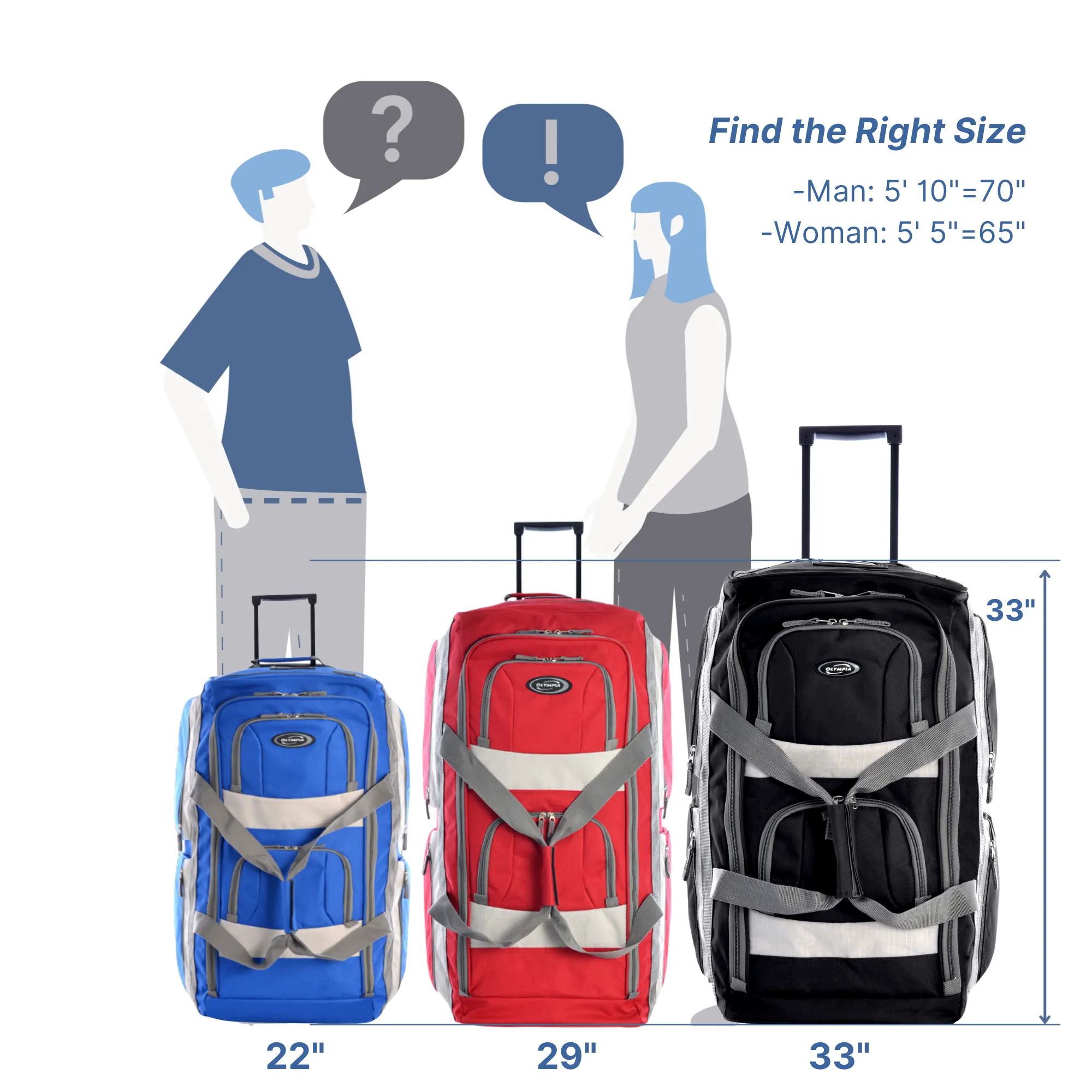 Olympia 8 Pocket Rolling Duffel 29" Large Size