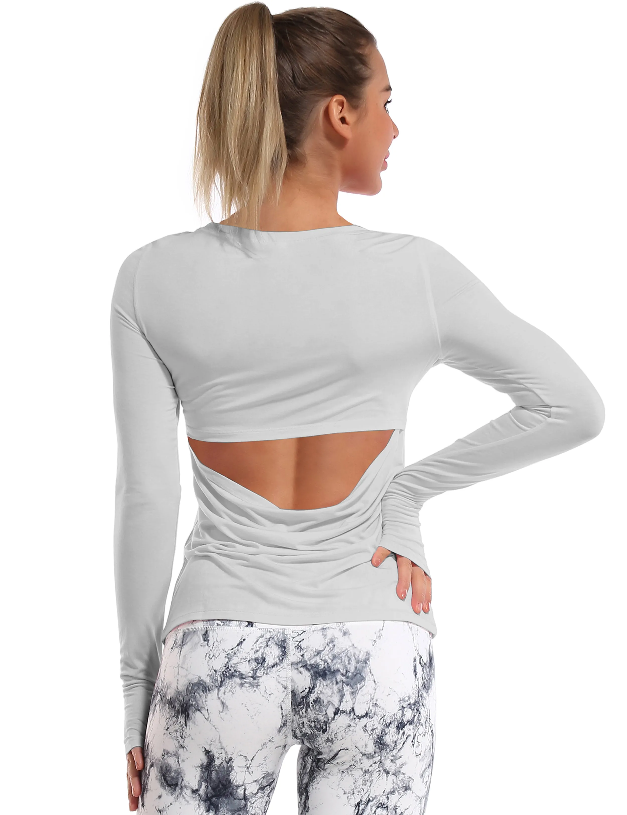 Open Back Long Sleeve Tops lightgray_Golf