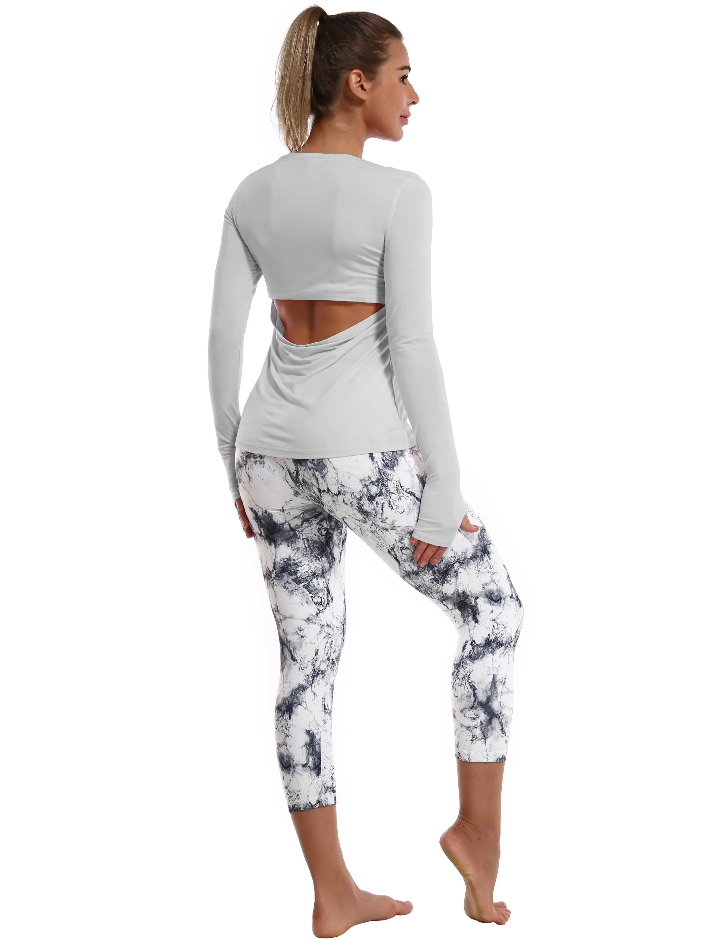 Open Back Long Sleeve Tops lightgray_Golf