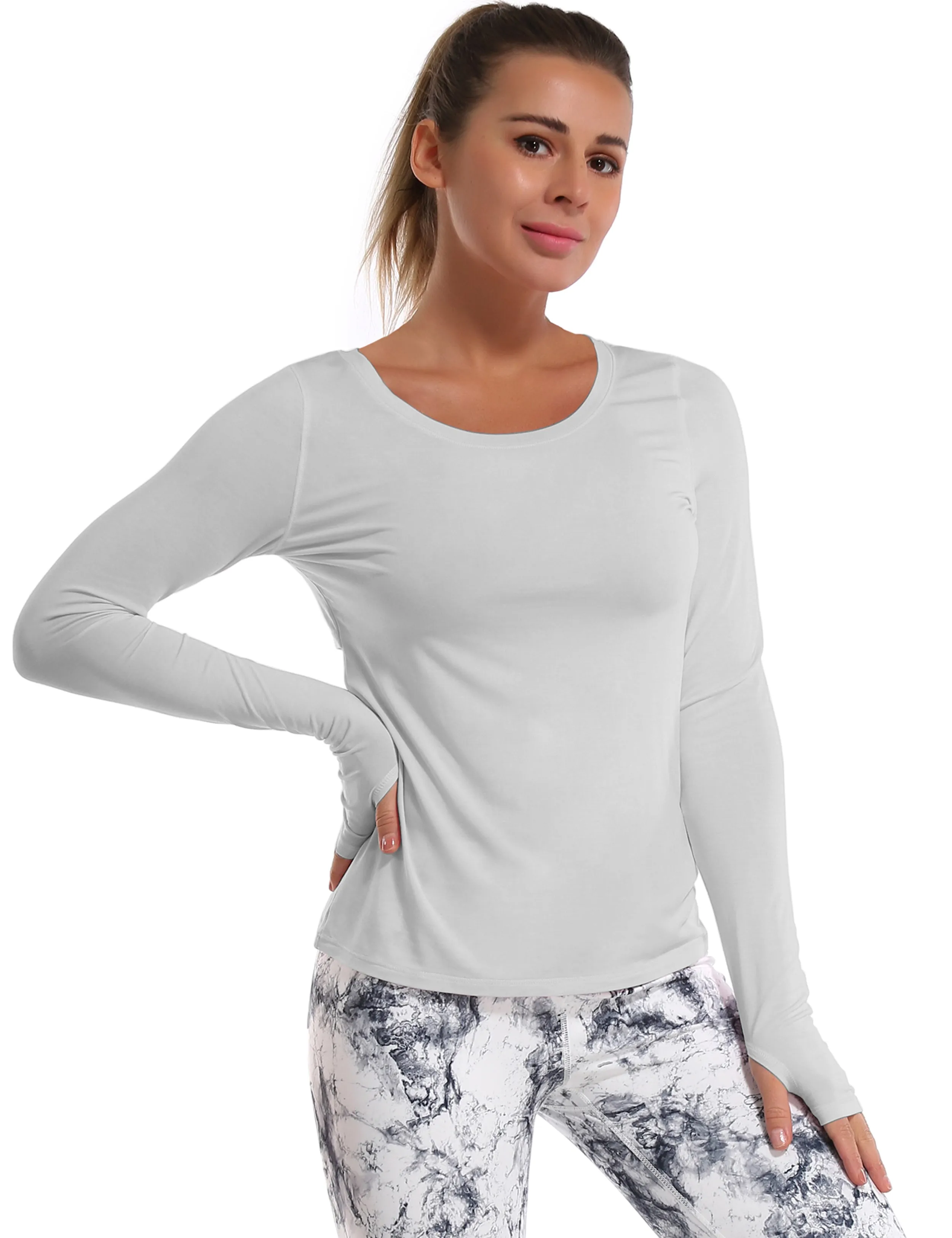 Open Back Long Sleeve Tops lightgray_Golf