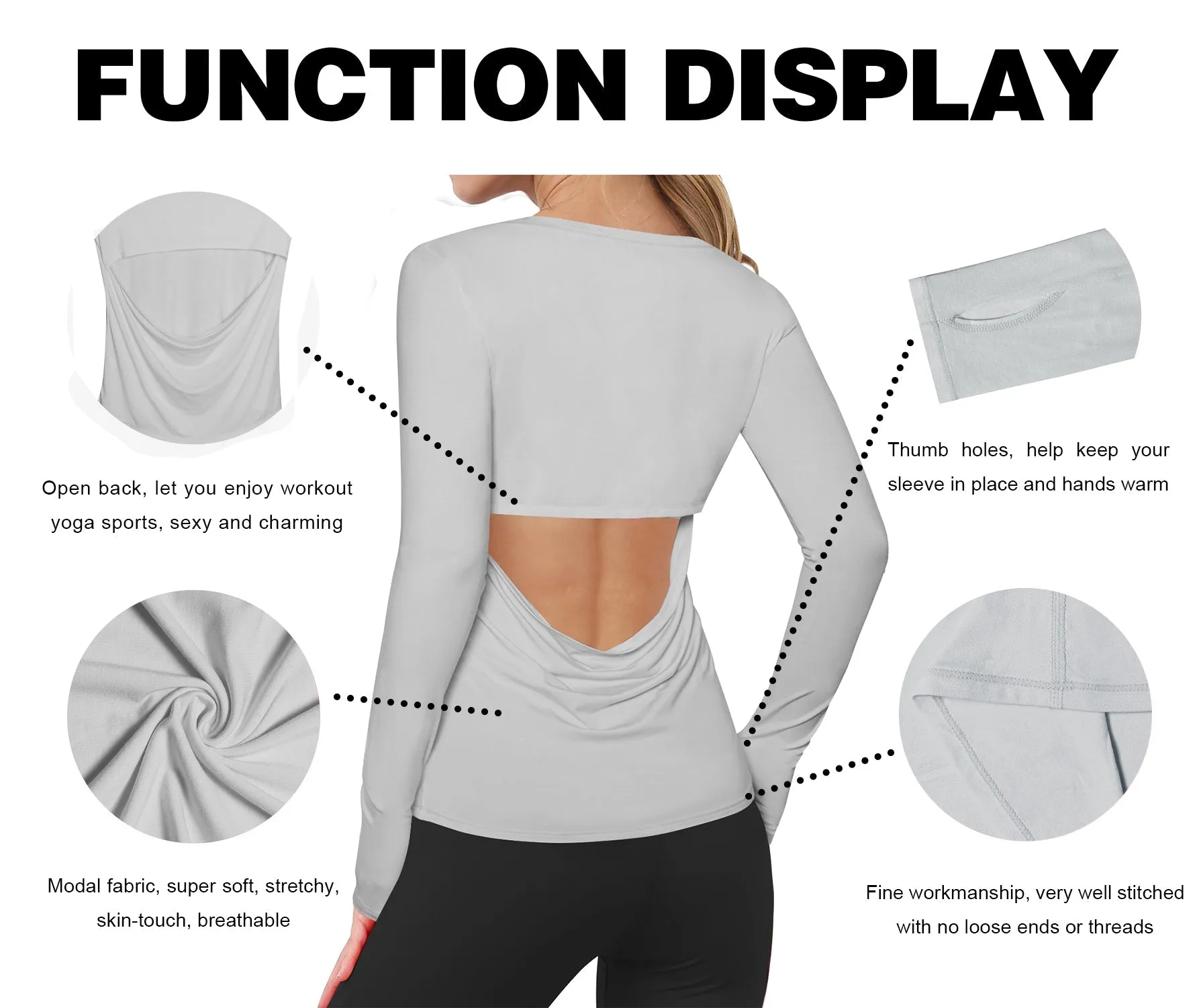 Open Back Long Sleeve Tops lightgray_Golf