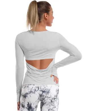Open Back Long Sleeve Tops lightgray_Golf
