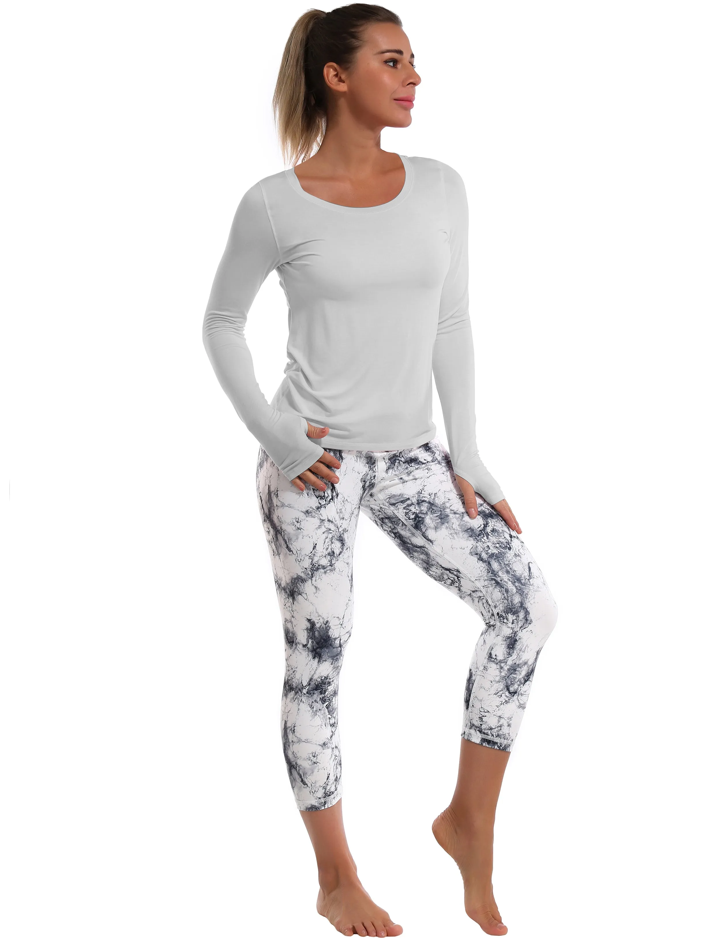Open Back Long Sleeve Tops lightgray_Golf