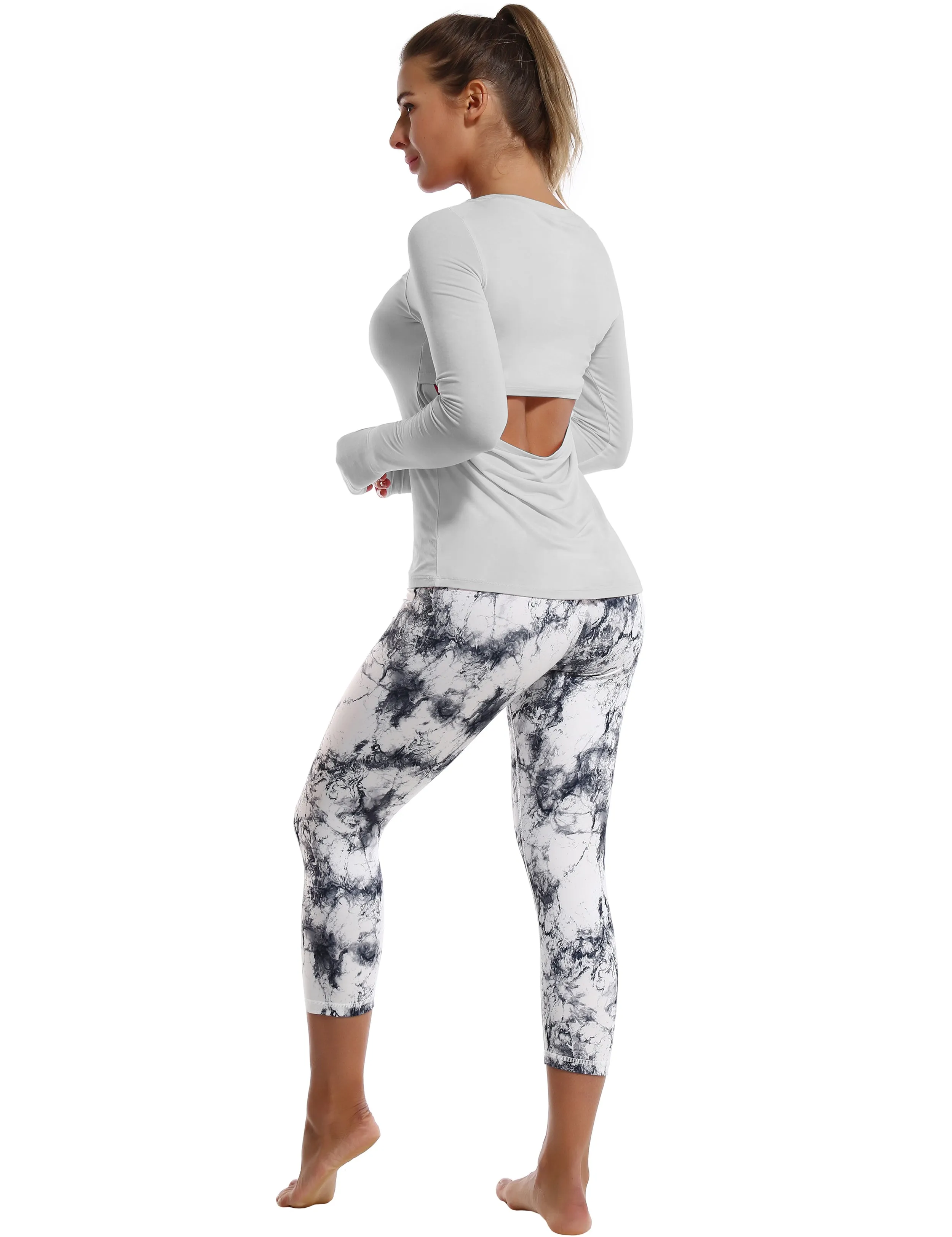 Open Back Long Sleeve Tops lightgray_Golf