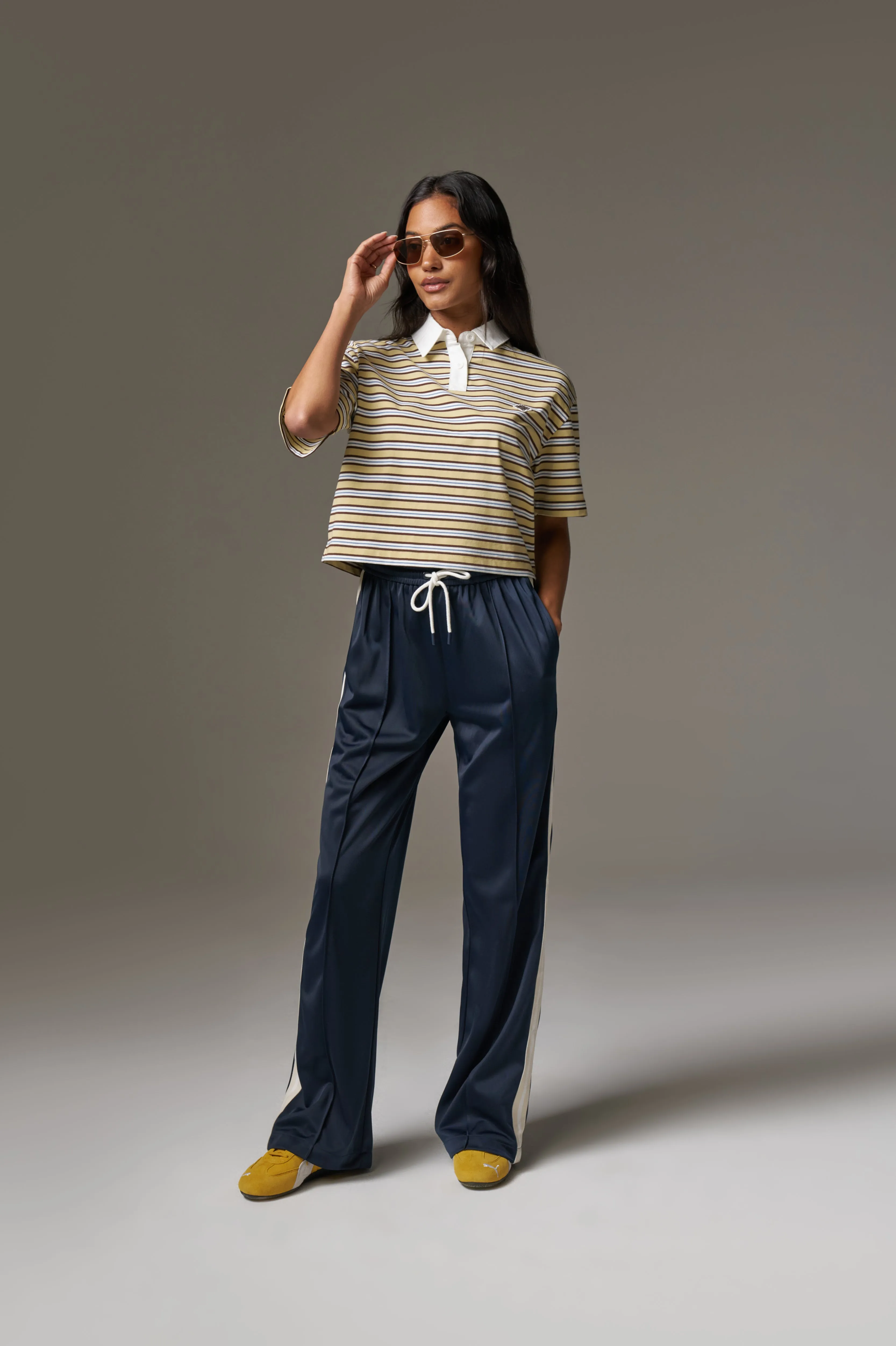 SIDE STRIPE WIDE LEG JOGGERS - NAVY
