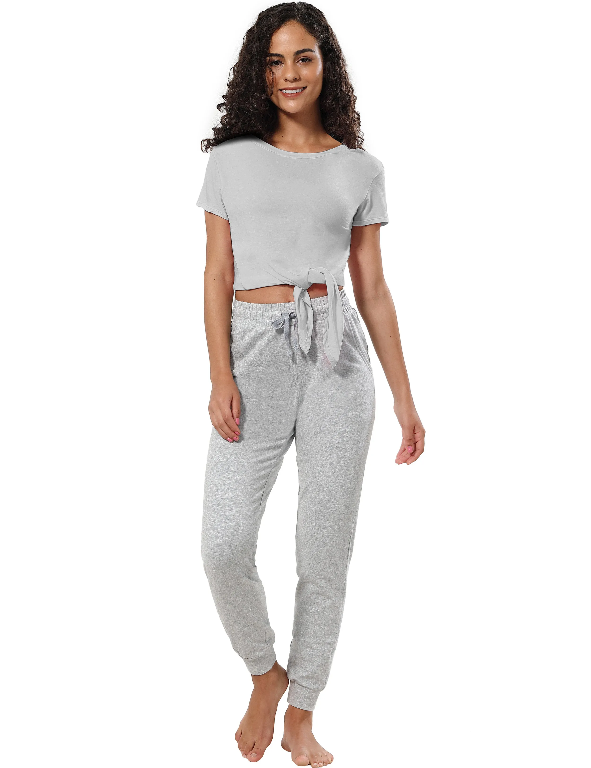 Tie Up Crop Top Short Sleeve T-Shirt lightgray_Golf