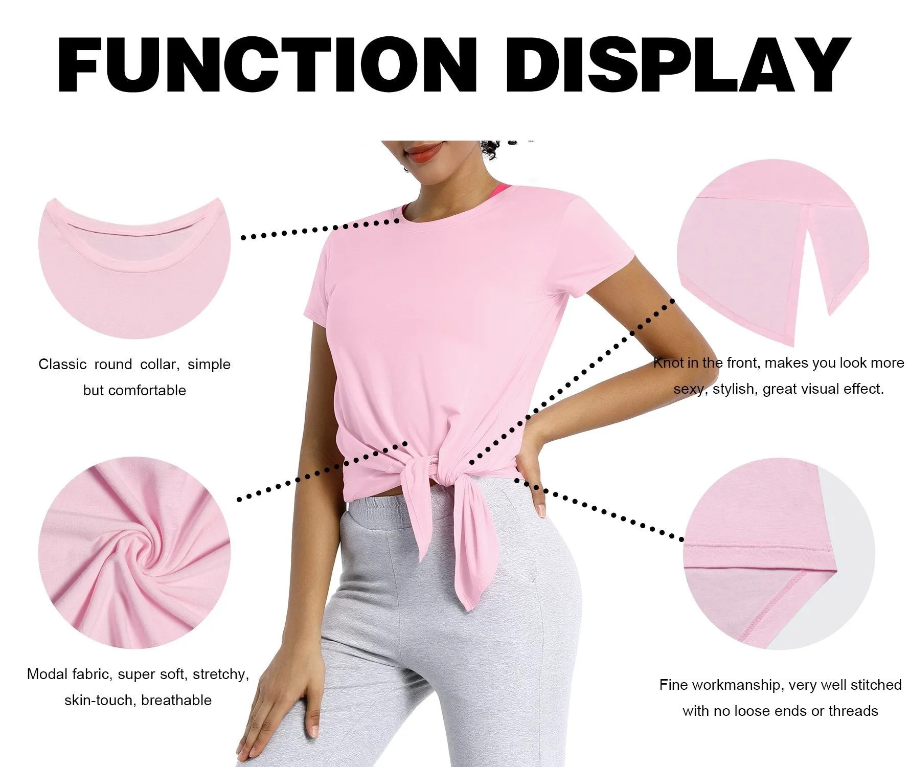 Tie Up Crop Top Short Sleeve T-Shirt lightpink ins_Golf