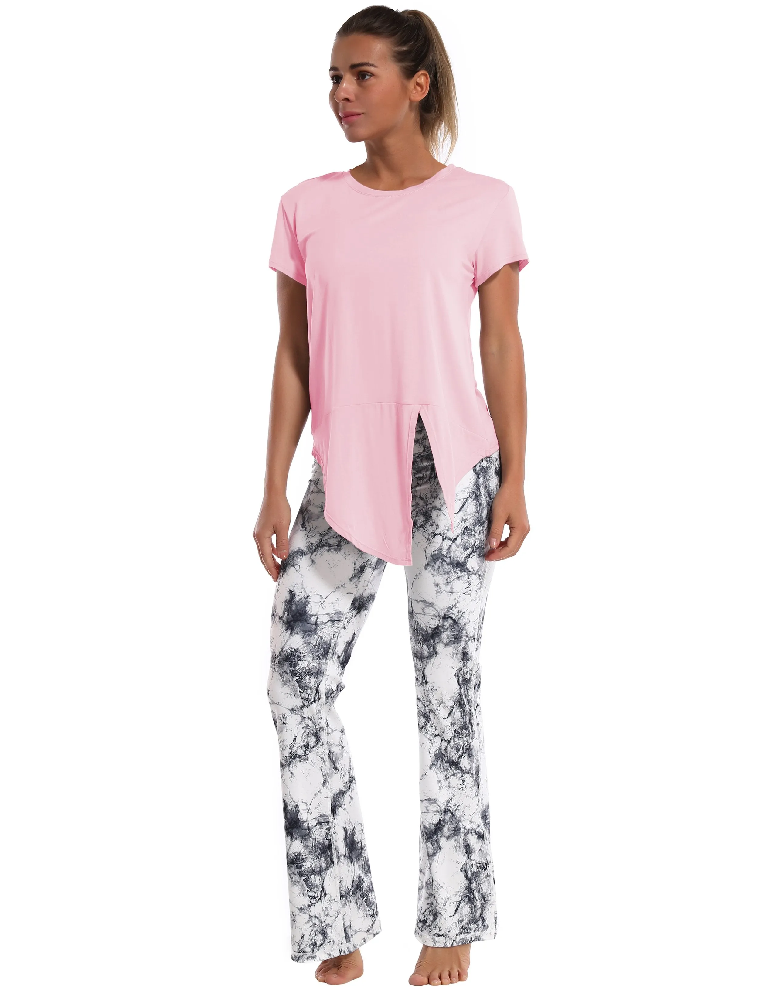 Tie Up Crop Top Short Sleeve T-Shirt lightpink ins_Golf