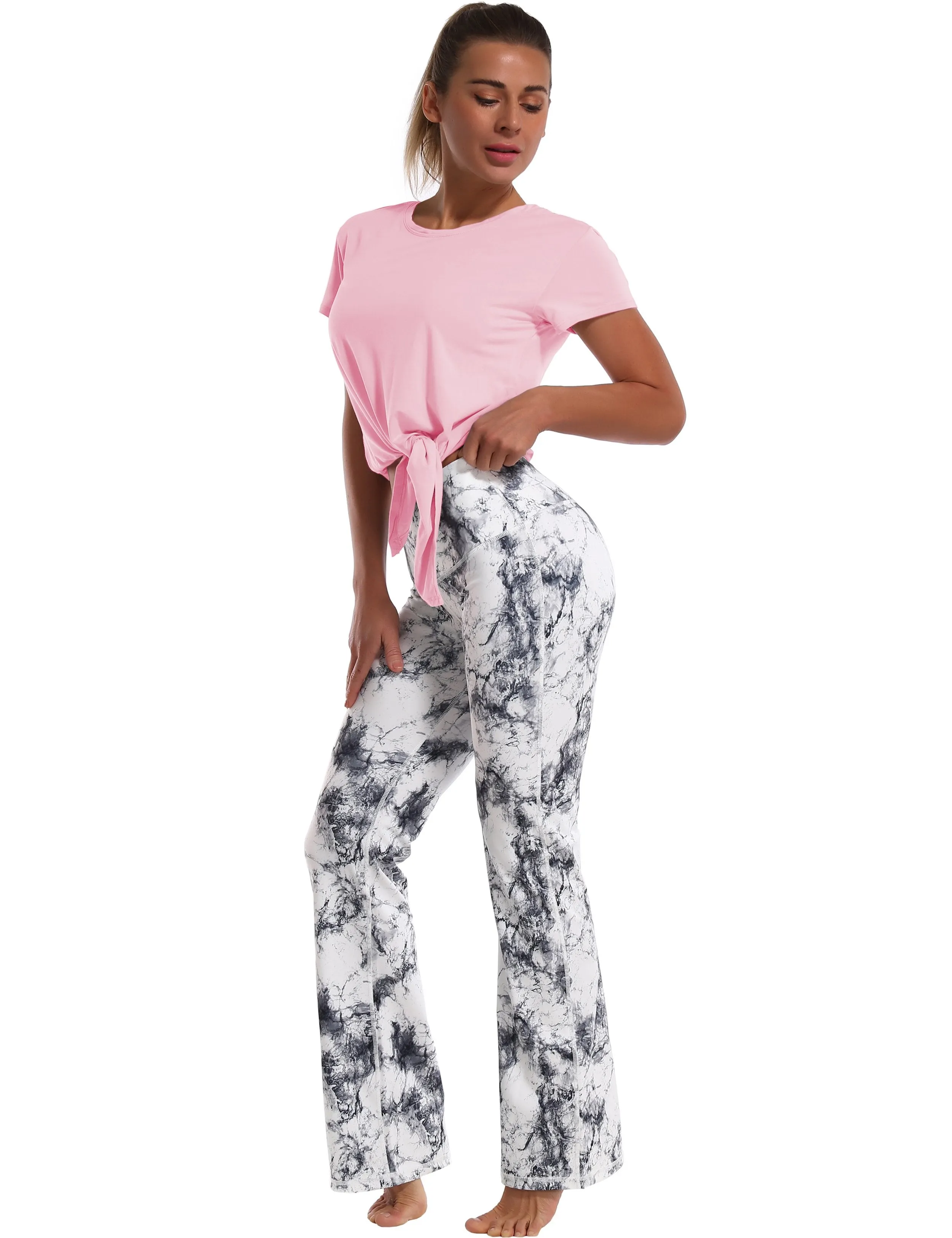 Tie Up Crop Top Short Sleeve T-Shirt lightpink ins_Golf