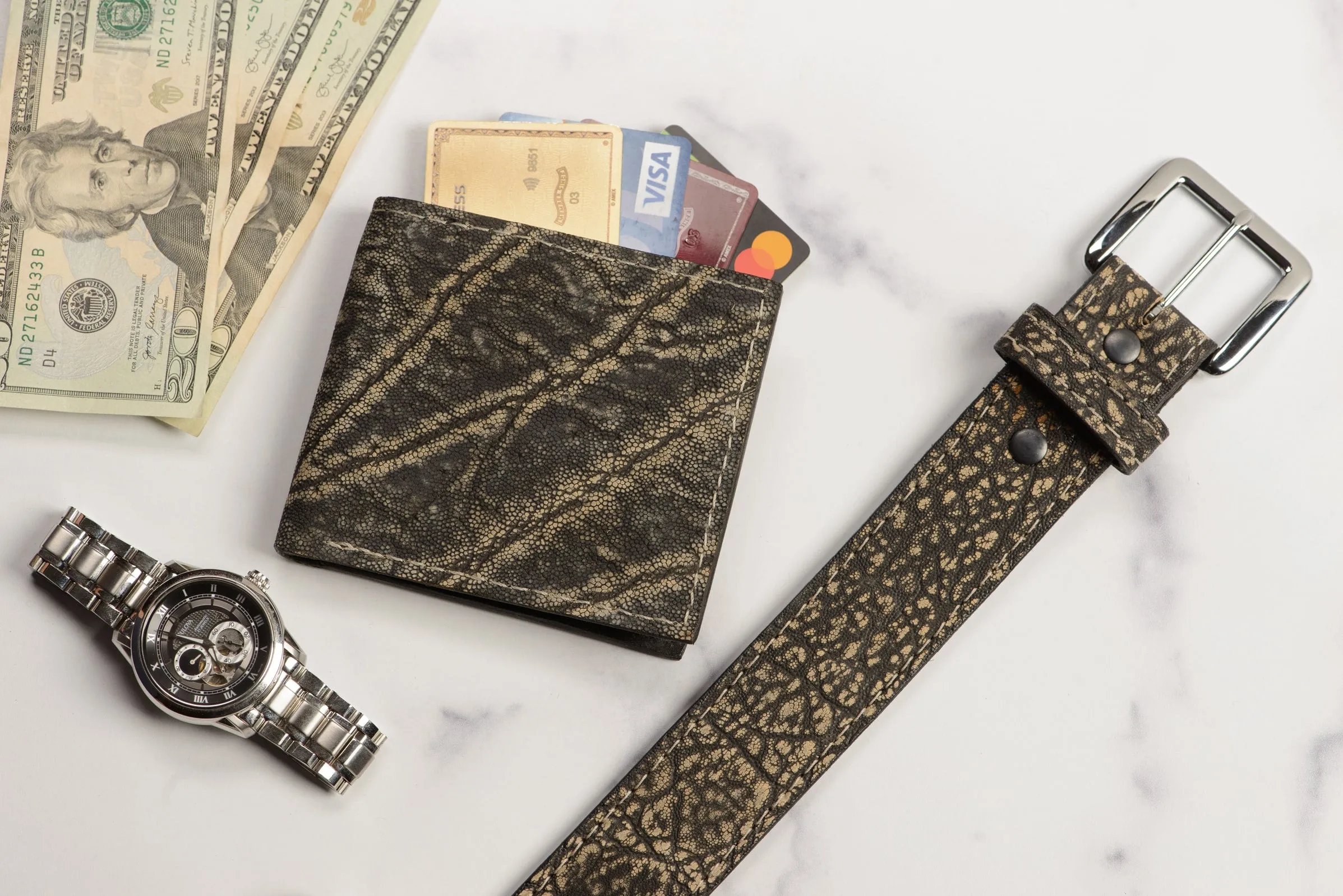 Tree Bark Elephant Money Belt With 25" Zipper 1.50" Wide
