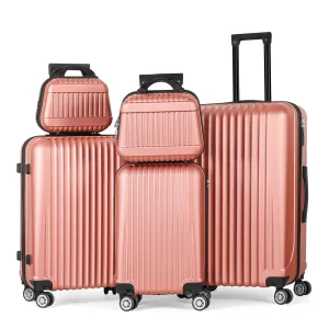 Vertical Stripe Luggage Travel 5-Piece Set Rose Gold