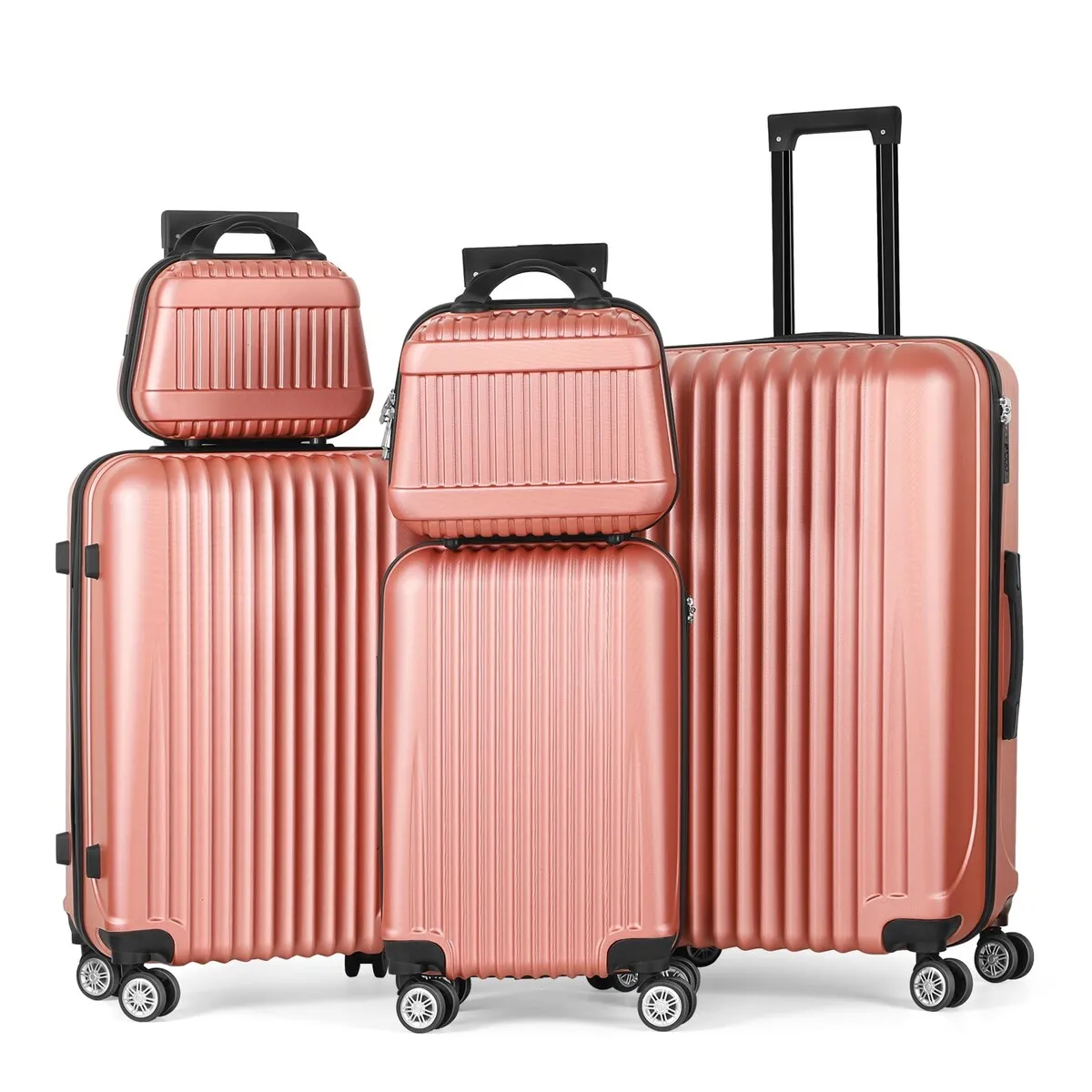Vertical Stripe Luggage Travel 5-Piece Set Rose Gold