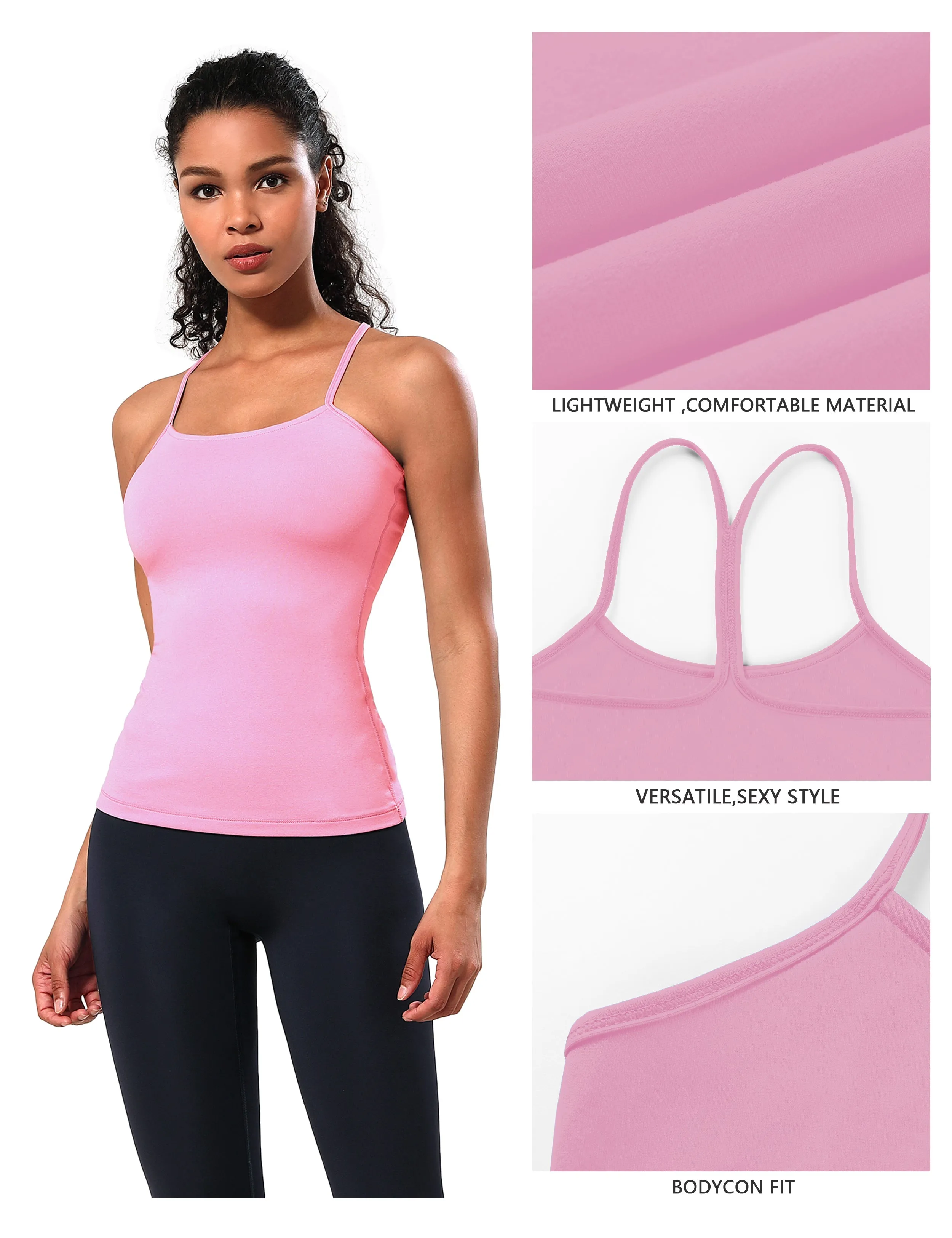 Y-back Spaghetti Strap Tank Tops lightpink_Golf