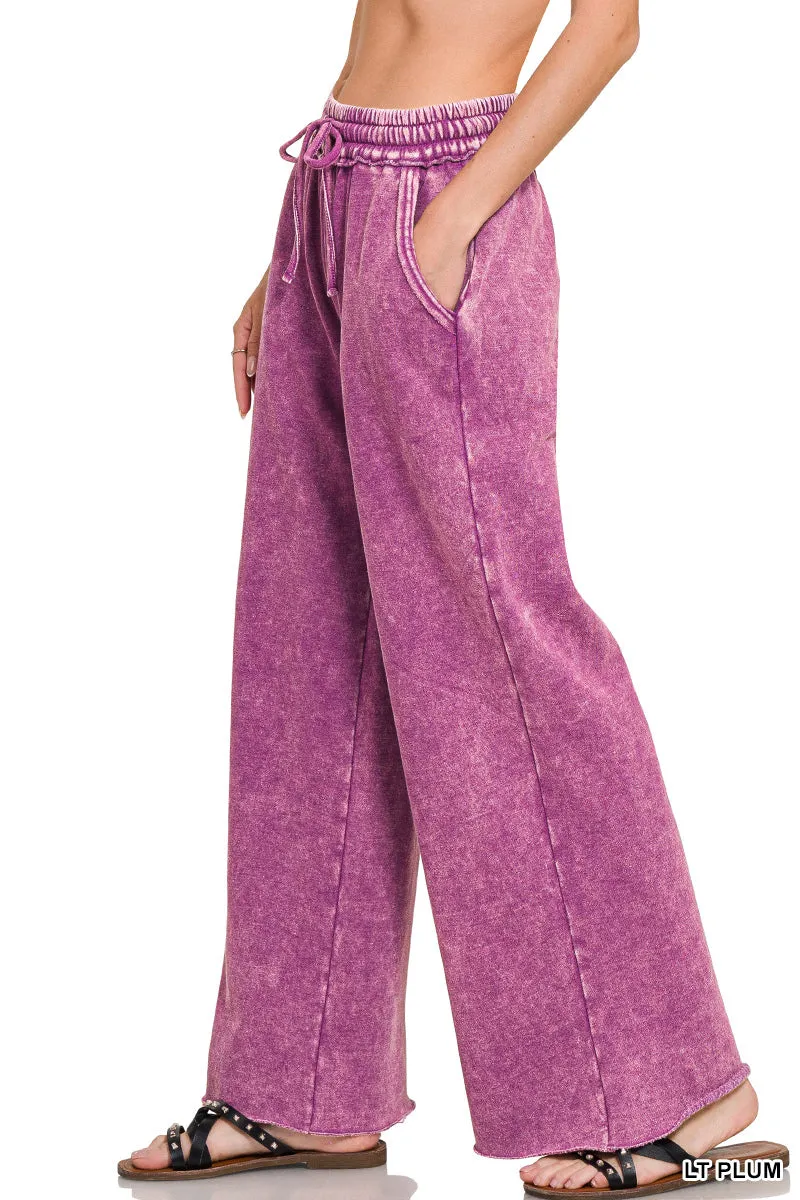 Zenana Acid Washed Fleece Palazzo Sweat Pant OPW-4343Y