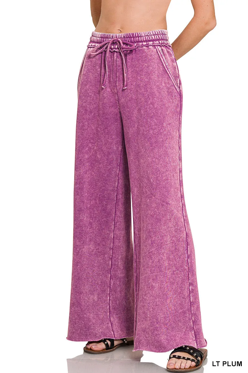 Zenana Acid Washed Fleece Palazzo Sweat Pant OPW-4343Y