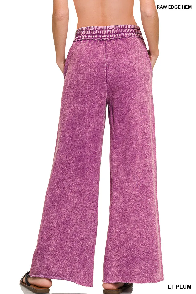 Zenana Acid Washed Fleece Palazzo Sweat Pant OPW-4343Y